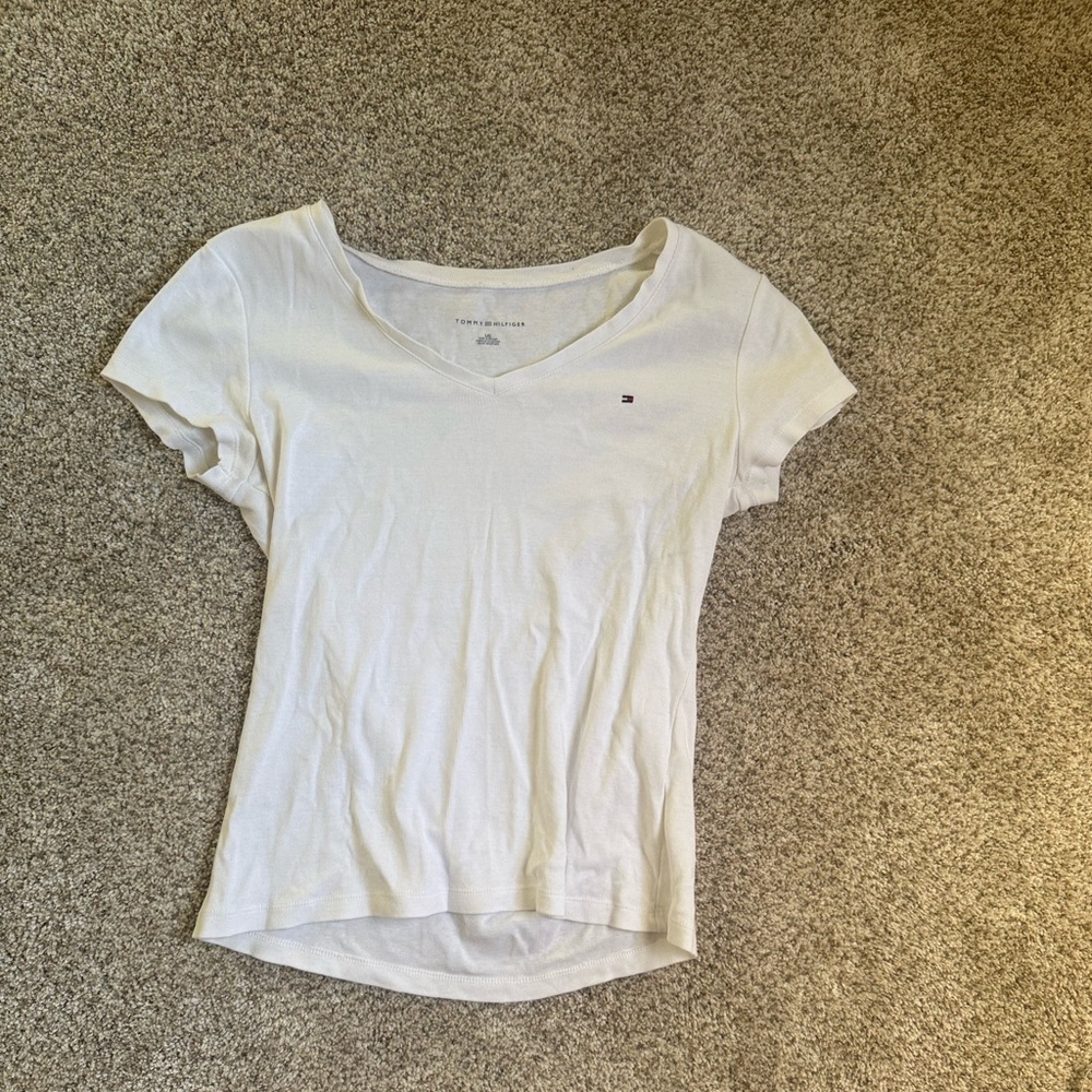 Tommy Hilfiger White V-Neck Short Sleeve Tee